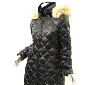 DAWN LEVY Black Kali Coyote Fur Trim Quilted Coat